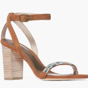 PAIGE New Brown Suede Block Heel Ankle Strap Beads